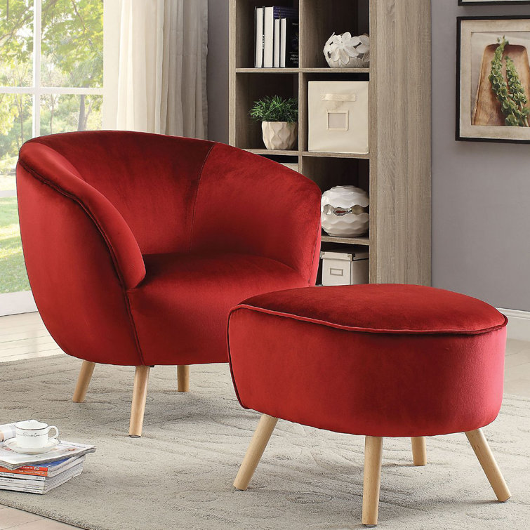 Everly Quinn Koerner 35'' Wide Velvet Barrel Chair and Ottoman Wayfair.ca